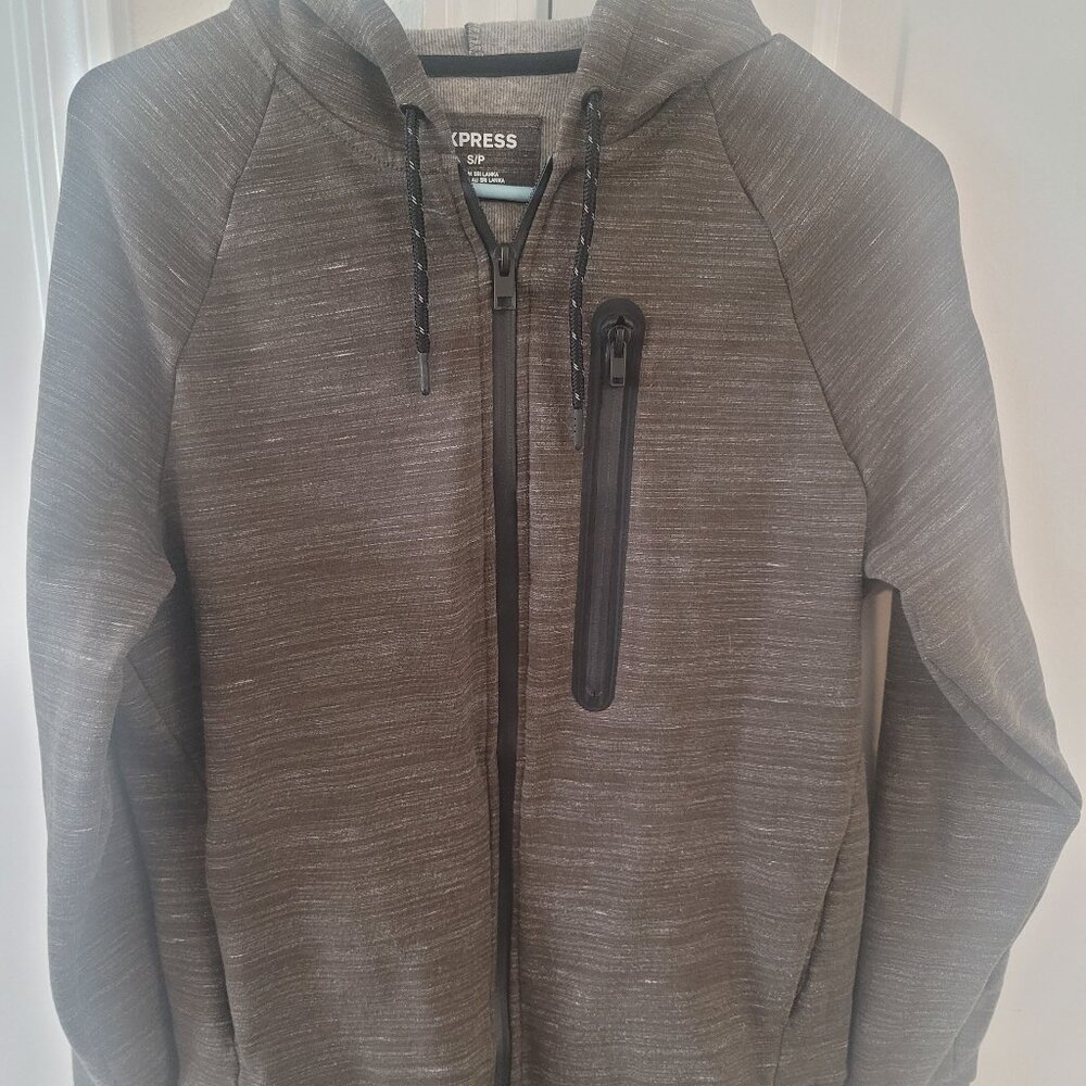 Express Brown Glitch Full Zip Hoodie Size Small Pre-Owned Excellent Condition